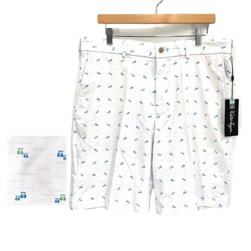Walter Hagen Men’s Flat Front Golf Cart Print White Golf Shorts Size 40 NWT